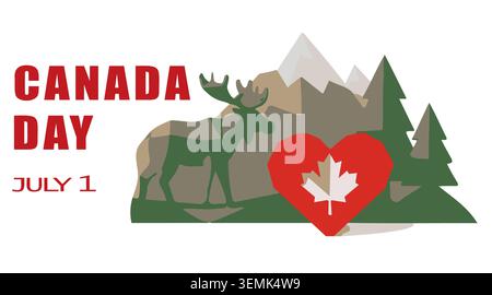 Canada Day July Celebration Banner with Red Maple Leaf Low Poly Stock Vector