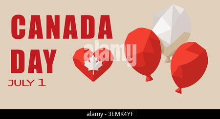 Canada Day July Celebration Banner with Red Maple Leaf Low Poly Stock Vector