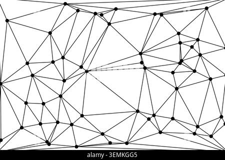 Black dots connected by straight lines form an abstract geometric network over a clean white background, creating a complex polygonal structure suitab Stock Vector