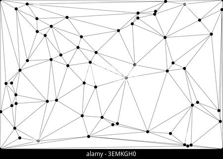 Vast polygonal geometric pattern features black dots interconnected by lines on a pure white background, forming a contemporary and dynamic abstract n Stock Vector