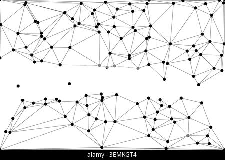 Intricate black line and dot geometric network. Abstract digital web pattern. Represents connectivity and technology. Expansive white background. Stock Vector
