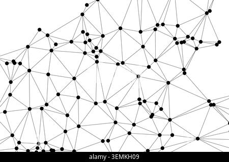Wide view of an expansive abstract network featuring black lines and dots on a white background, symbolizing global digital connectivity and complex d Stock Vector