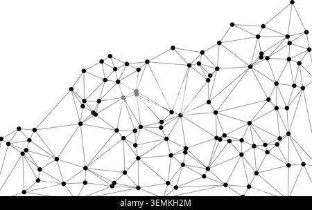 Expansive abstract geometric network of black lines and dots. Modern digital design. Represents connectivity and information flow. White background pr Stock Vector
