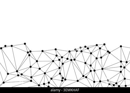 Full frame abstract network design with numerous black lines and dots on a white background, representing complex digital connections and technologica Stock Vector