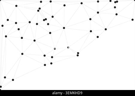 Sparse geometric mesh on minimalist white background with black connected dots and lines, evoking a sense of data visualization and technological syst Stock Vector