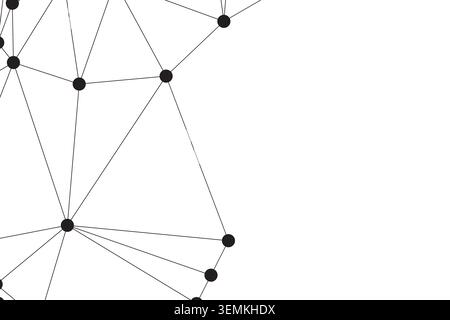 Clean black and white graphic showing interconnected points forming a complex neural network. High contrast geometric design suitable for scientific p Stock Vector