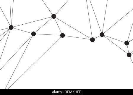 Abstract network pattern formed by black dots and lines. Geometric design on white space. Concept of connection, technology, and data transfer. Stock Vector
