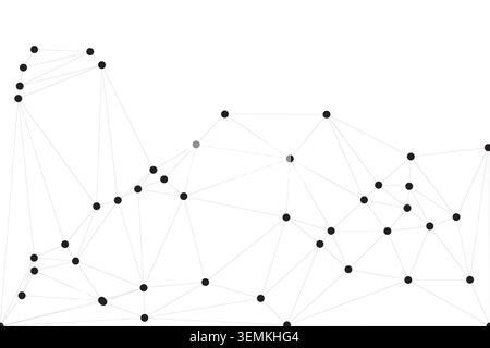 Abstract geometric pattern, connected black dots, network lines, digital concept, science and technology illustration, white background, clean design Stock Vector