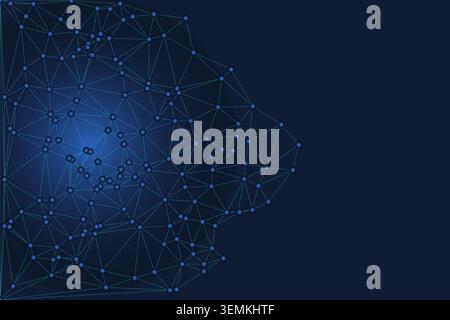 Blue luminous nodes and connecting lines forming a network on dark backdrop. Stock Vector