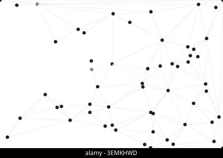 Intricate abstract geometric network on modern white background with black dots and lines, representing complex connections and digital infrastructure Stock Vector