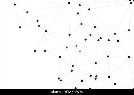 Abstract graphic showing a dense mesh of black points connected by light grey lines, representing a system or network. Stock Vector