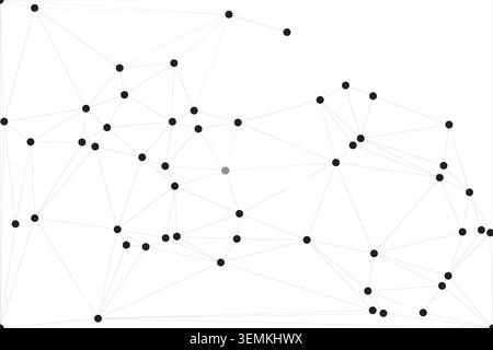 Abstract composition with numerous black dots linked by thin grey lines, creating a complex web structure, suggesting connectivity and data. Stock Vector