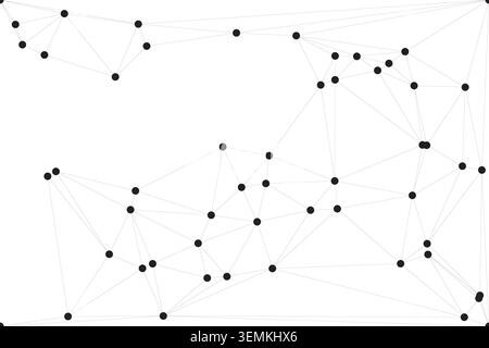 Geometric abstract pattern of linked nodes and lines, digital network connection, technology concept, futuristic communication, digital art, white bac Stock Vector