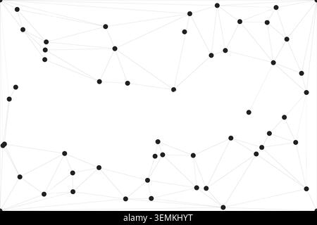 Abstract digital art featuring a mesh of black dots connected by light grey lines, representing a network or data flow, clean and modern. Stock Vector