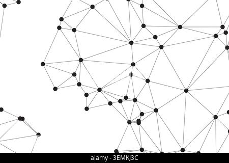 Detailed composition of overlapping geometric shapes formed by networking points, representing chemical bonds, brain activity, digital storage, and co Stock Vector
