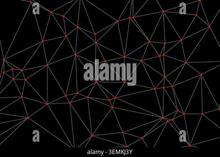 Abstract network connection on black background with red glowing dots. Digital communication technology concept. Futuristic design with connected line Stock Vector