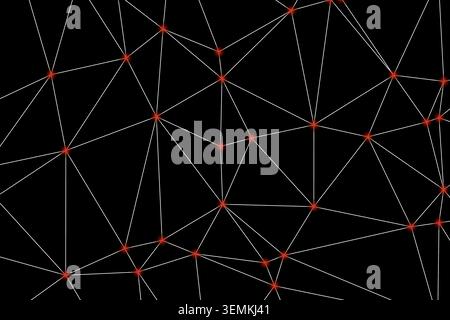 Abstract network connection on black background with red glowing points. Futuristic digital concept representing data exchange and global connections. Stock Vector