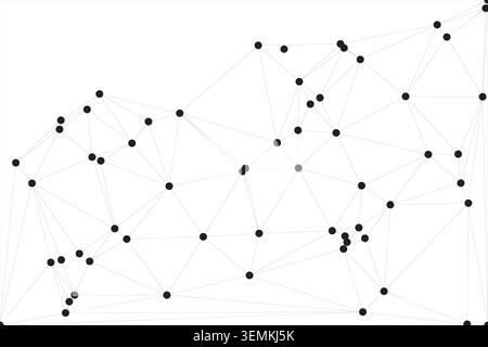 Abstract white background featuring network of interconnected black dots and light gray lines, creating futuristic and technological pattern, modern d Stock Vector