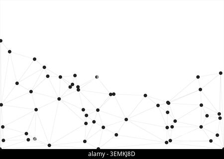 Artistic rendering of a network graph where nodes concentrate toward bottom and left creating heavy visual weight. Fine grey connections suggest digit Stock Vector