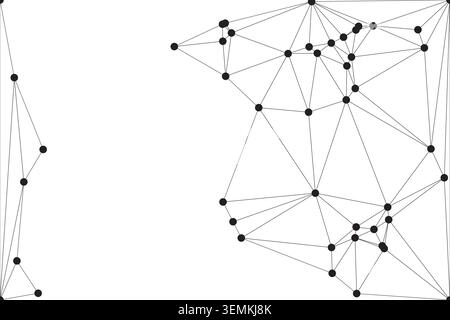 Abstract digital network with connected points and lines spreading across white. Technology and data concept. Stock Vector