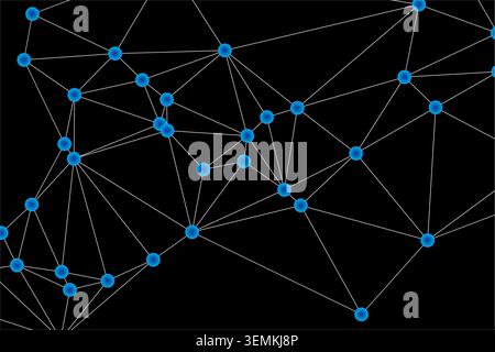 High tech dark background with luminous blue points and wireframe structure. Abstract depiction of big data analytics and global communication infrast Stock Vector