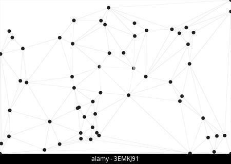 Abstract white backdrop featuring a dynamic network of interconnected black dots and subtle gray lines, creating an intricate web-like structure for m Stock Vector
