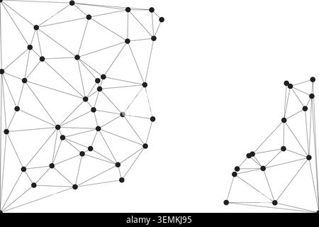 Dynamic composition showing broken sections of a neural network or map. Creative visualization of information flow, data sets, and complex relationshi Stock Vector