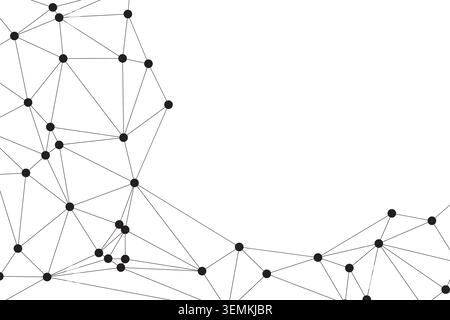 Abstract image features a dynamic network of black dots connected by lines on a white background, creating a visual metaphor for global communication, Stock Vector