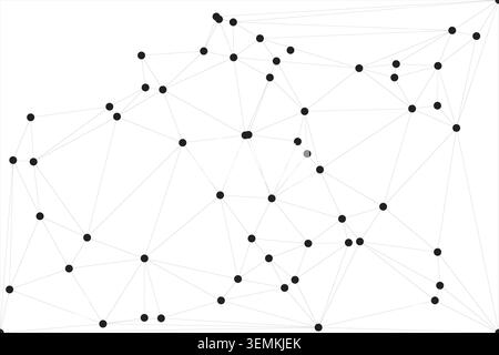 Elaborate web of nodes showcasing complex relationships and interconnected systems. High contrast monochrome design for digital technology themes. Tec Stock Vector
