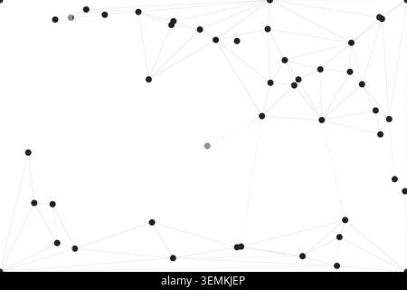Loose network pattern on white background with black dots and light gray connecting lines, creating an abstract and scattered geometric design Stock Vector