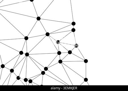 Abstract geometric network with black dots and fine lines on white surface. Represents data connections, digital infrastructure, and modern technology Stock Vector