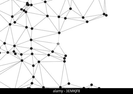 Abstract network design featuring black dots and connecting lines. Geometric formation representing digital networks and data. Clean white background. Stock Vector