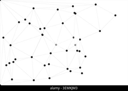 Symmetrical yet organic layout of points linked by fine grey lines. Contemporary digital art representing cloud computing and information exchange. Cl Stock Vector