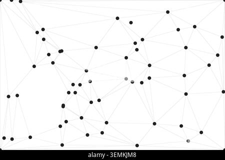 Dense network of nodes and lines creating intricate mesh pattern on white surface. Stock Vector