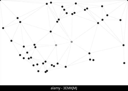 A dense network of black dots connected by thin grey lines, set against a white background, symbolizing data, science, and connections. Stock Vector