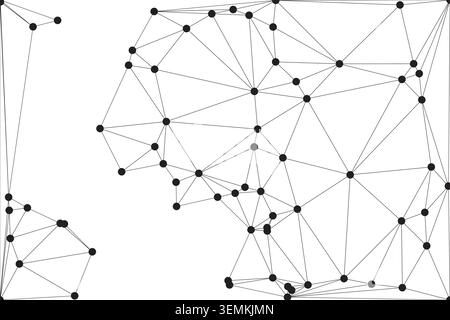 Dynamic abstract network with a random arrangement of black dots and connecting lines on a white background, suggesting a complex technological system Stock Vector