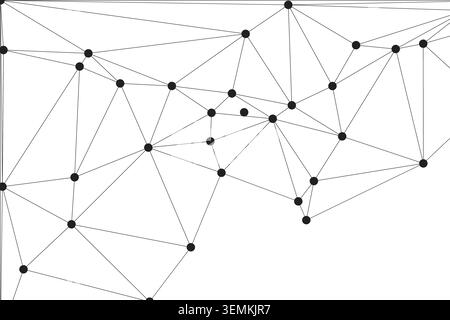 Intricate web of black circles joined by fine lines creating abstract triangulation, concept of big data analysis, technological infrastructure, mathe Stock Vector