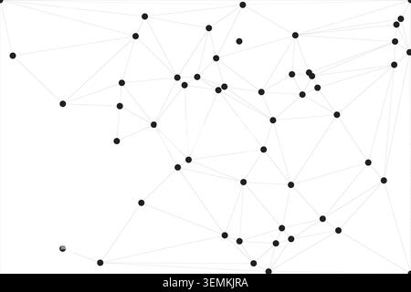 Dense network on white background, featuring black dots connected by thin gray lines, forming an intricate and abstract geometric pattern Stock Vector