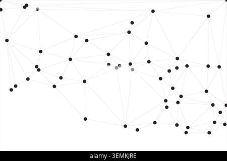 An abstract visual representation of a digital network, with many black dots joined by thin grey lines on a white backdrop. Stock Vector