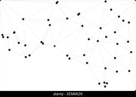 Complex abstract web, interconnected dots, network lines, geometric structure, digital communication, modern technology, data transfer, white backdrop Stock Vector