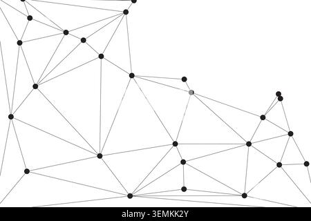 Minimalist monochrome vector illustration featuring cluster of circles joined by thin lines creating triangular mesh pattern for modern technology con Stock Vector