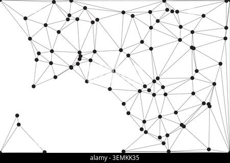 Abstract network of interconnected nodes and lines creating a visual representation of complex systems. Geometric pattern suggesting data structures, Stock Vector