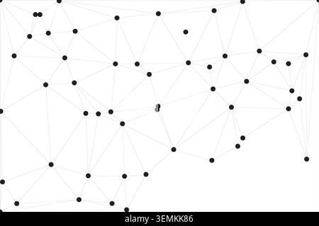 Abstract white background showcasing a minimalist network of scattered black dots and faint gray lines, forming a delicate and modern geometric patter Stock Vector