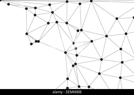 Abstract image features a connected network of black dots and lines on a clean white background, creating a minimalist and modern visual for technolog Stock Vector