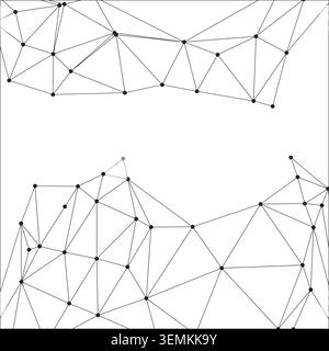 Black and white vector illustration of a triangular mesh system. Scientific visualization of data nodes and connecting paths. Versatile decorative ele Stock Vector