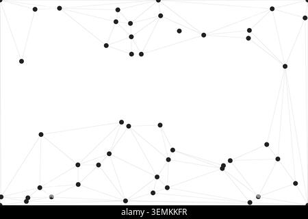 Abstract design featuring upper and lower clusters of black dots and lines with central negative space. Clean layout for comparative analysis and digi Stock Vector