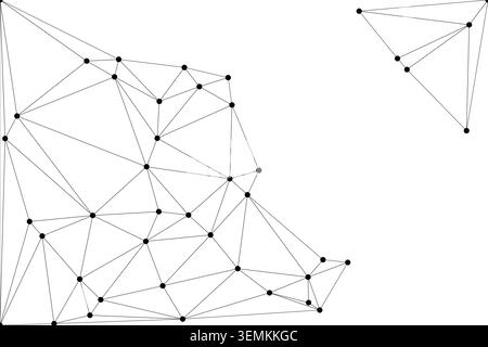Intricate black line drawing showing a decentralized network structure. Creative abstract design depicting social connections or server maps. High con Stock Vector