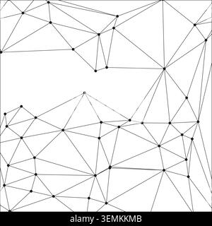Black and white vector graphic showing complex web of lines and circular nodes. Modern artistic interpretation of connectivity and structural integrit Stock Vector