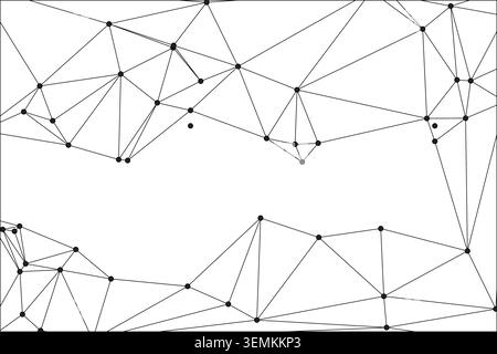 Minimalist abstract black and white background features a geometric mesh pattern, forming triangles and lines with connected dots, ideal for technolog Stock Vector