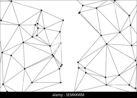 An abstract digital background showcases geometric polygonal shapes forming a dynamic network of connected dots and lines, perfect for illustrating da Stock Vector